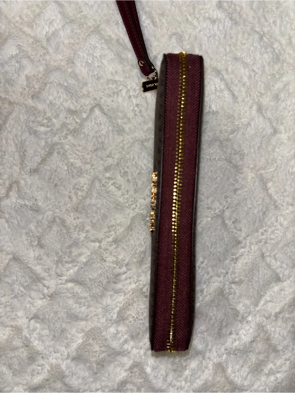 Michael Kors Brown Burgundy MK Signature Wristlet Clutch